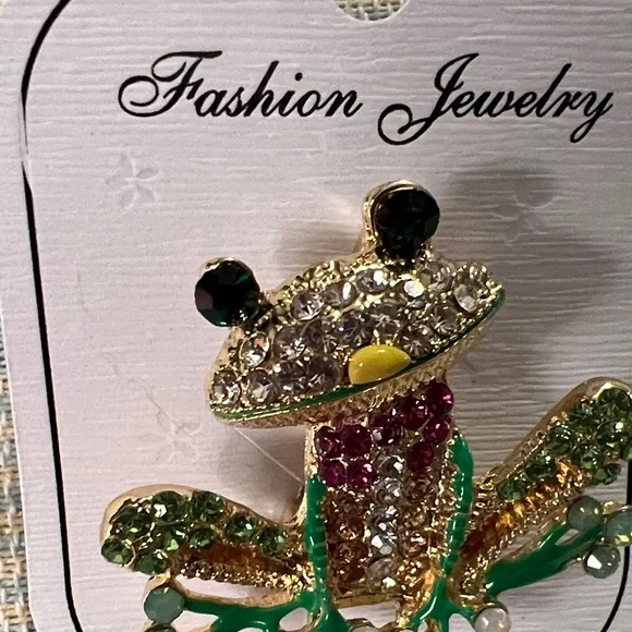 3/$18 Fashion Jewelry Gold & Green Crystal Frog Brooch Lot 6006 - Picture 4 of 6
